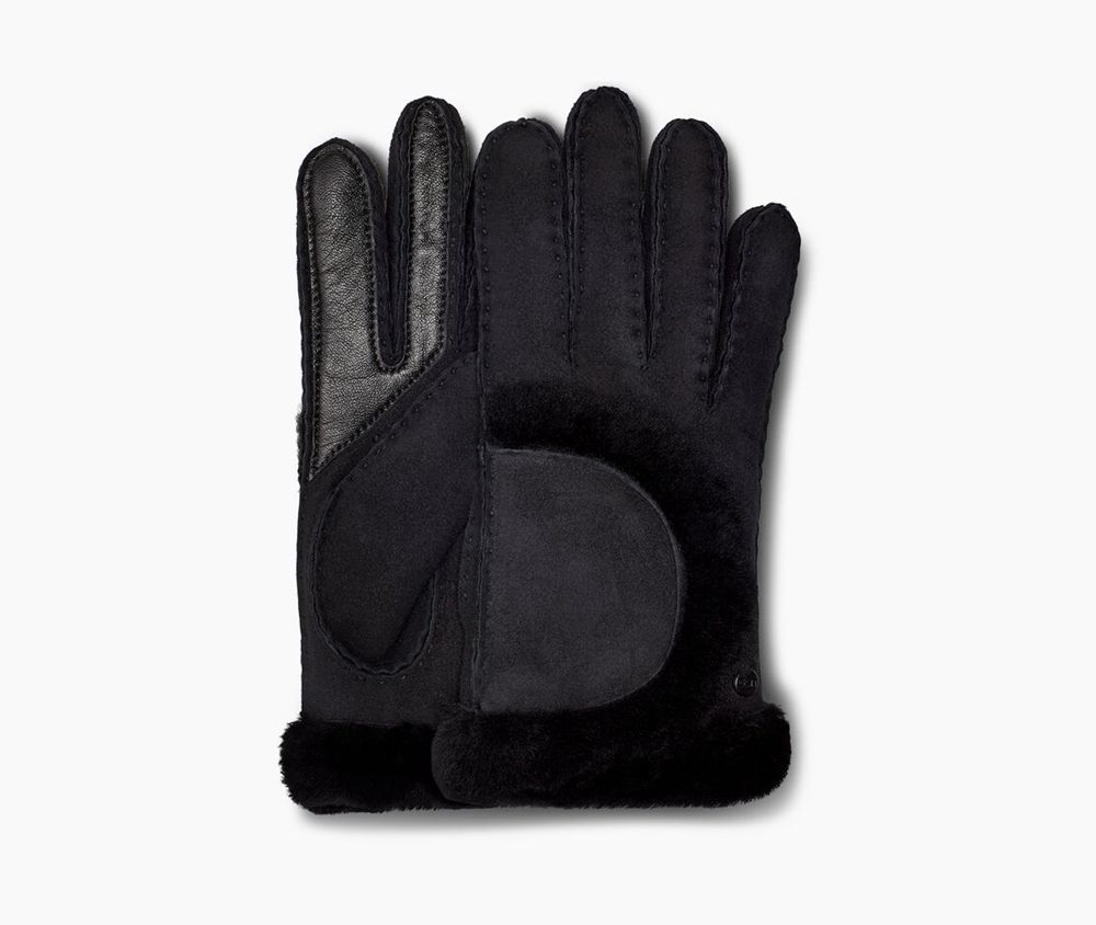 Ugg Sheepskin Exposed Seam - Womens Gloves - Black - NZ (7053NZKPW)